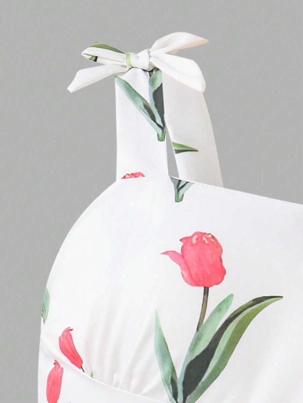 Set de 2 piezas para niña preadolescente: chaleco con patrón de tulipán y falda larga - Imagen 2