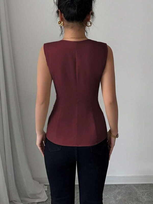 Blusa elegante de estilo francés sin mangas con cuello cuadrado - Imagen 3