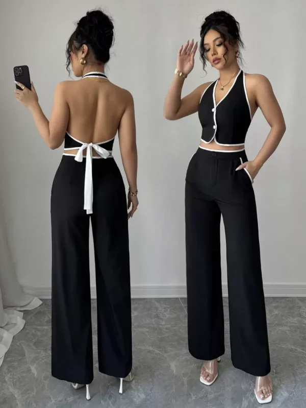 Set de 2 piezas de top sin mangas y pantalones lisos - Imagen 3