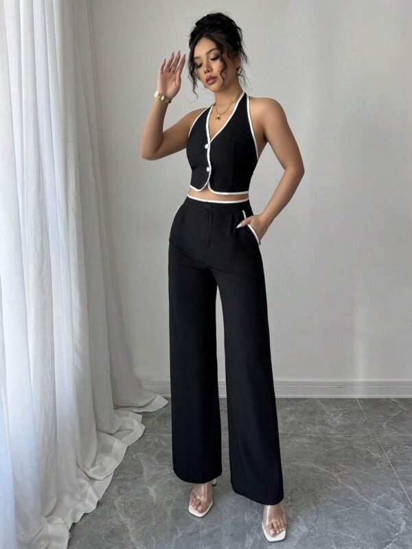 Set de 2 piezas de top sin mangas y pantalones lisos