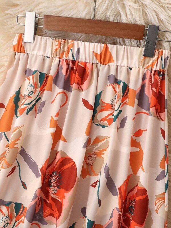 Falda casual de longitud hasta la rodilla con estampado de flores - Imagen 2