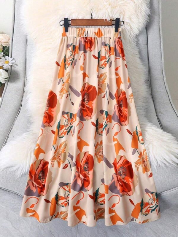 Falda casual de longitud hasta la rodilla con estampado de flores