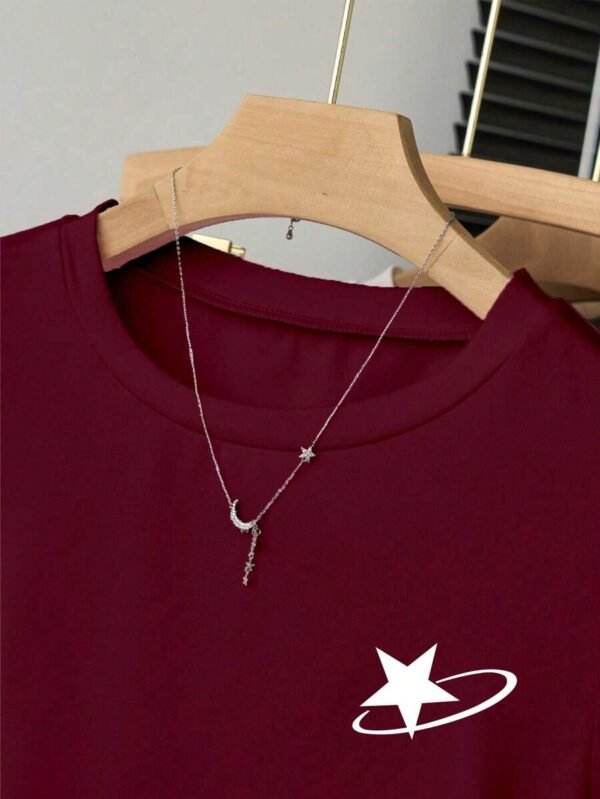 Camiseta de mujer de cuello redondo con estampado de estrella - Imagen 2