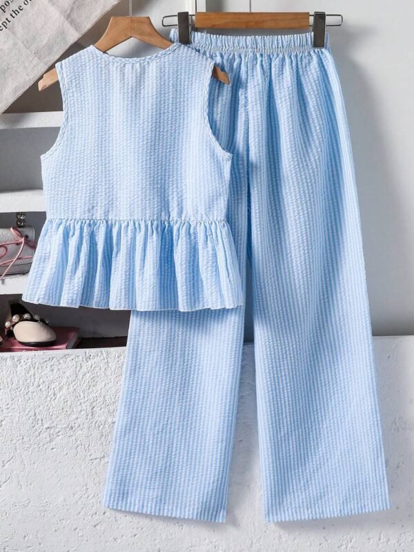 Camisa sin mangas a rayas con lazo y pantalones de lino - Imagen 3