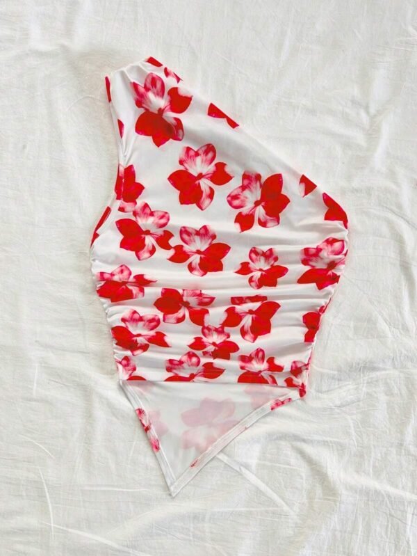 Top sin Hombros Fruncida con Estampado para Vacaciones - Imagen 3