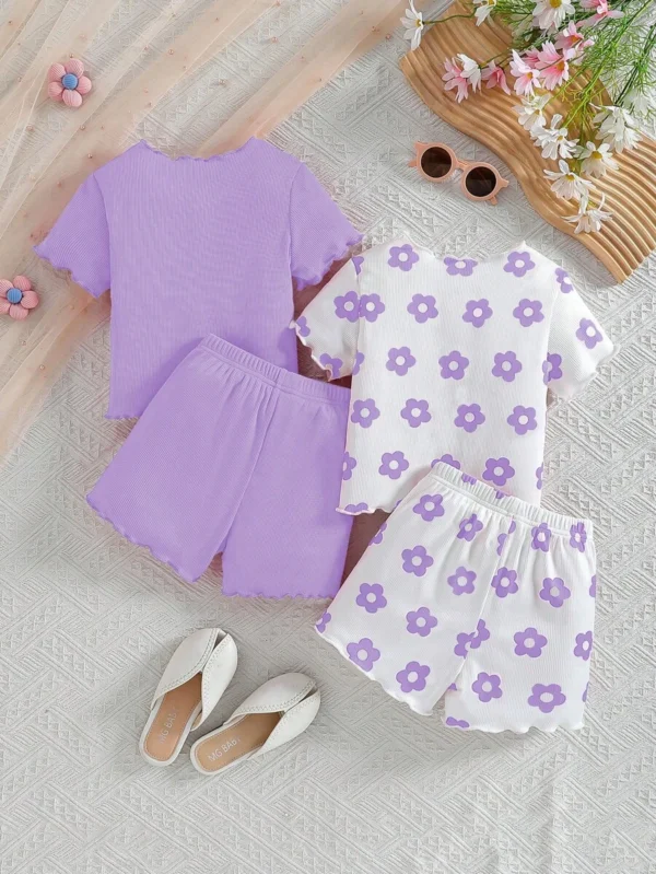 Top y shorts casuales con estampado de flores para niña - Imagen 2