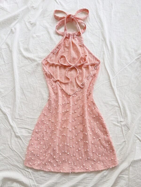 Vestido de verano para mujer con cuello halter y espalda descubierta con textura - Imagen 3