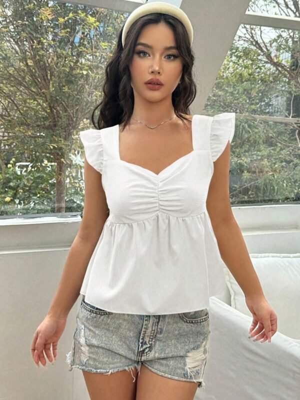 Blusa con fruncido en el pecho y cuello en forma de corazón - Imagen 2