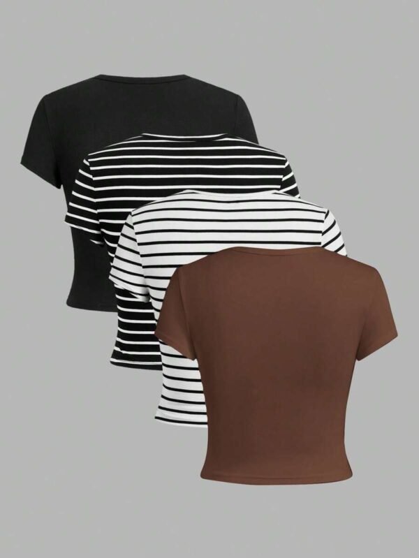 Camisetas ajustadas y cortas de mujer de manga corta con cuello redondo - Imagen 3