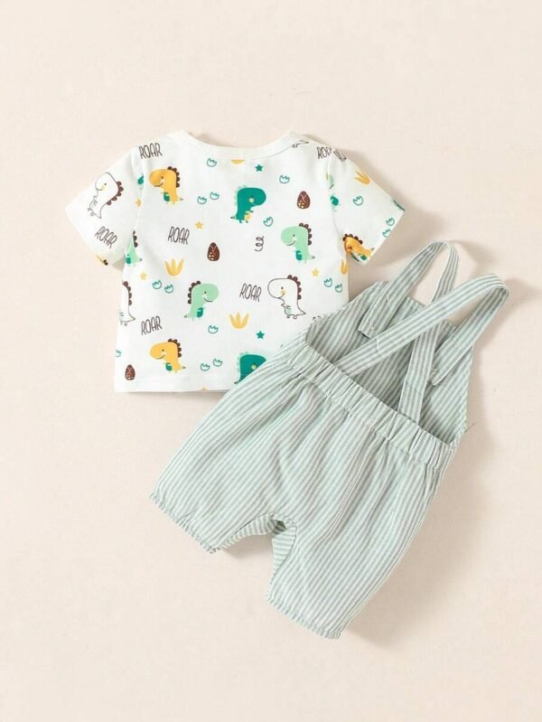 Camiseta de rayas y overol con estampado de dinosaurio para niños - Imagen 3