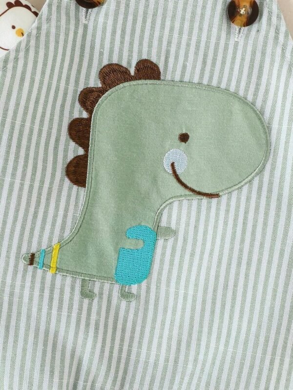 Camiseta de rayas y overol con estampado de dinosaurio para niños - Imagen 2