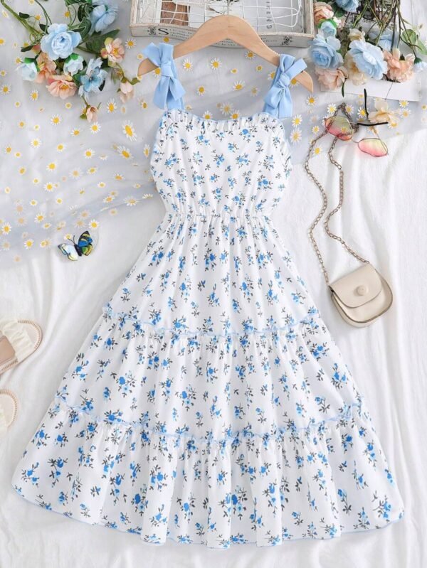 Vestido casual de tirantes con estampado floral diminuto para niñas