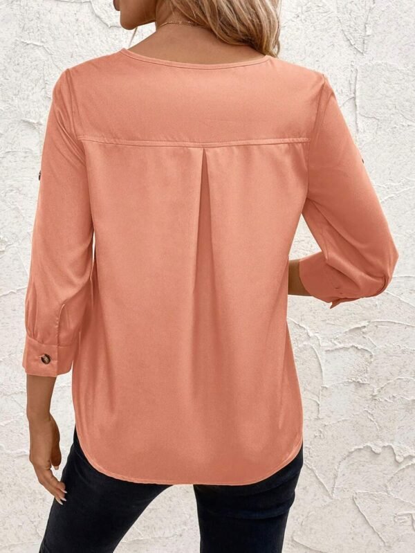 Blusa de manga corta de unicolor para mujer - Imagen 3