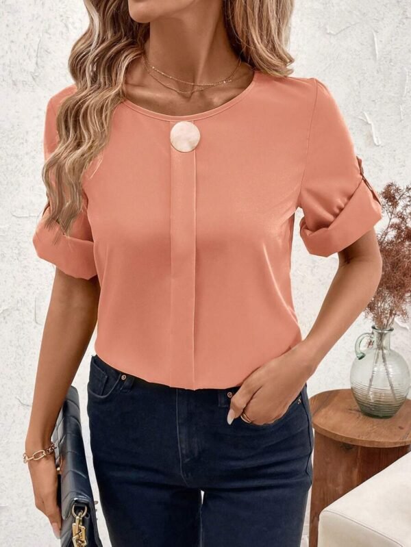 Blusa de manga corta de unicolor para mujer - Imagen 2