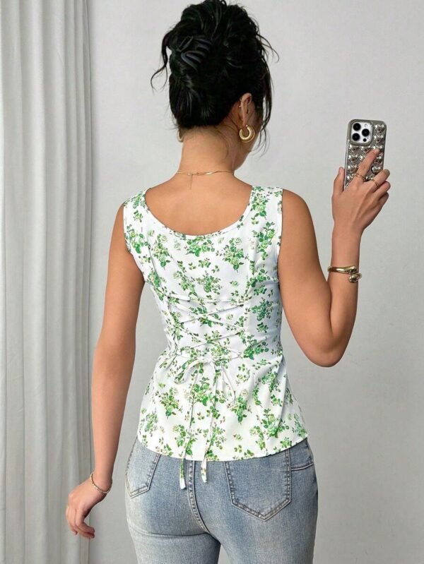 Blusa sin mangas con cuello de volantes y lazada - Imagen 3
