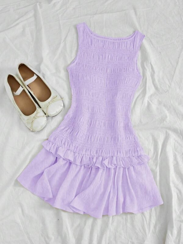 Vestido mini con volantes y remates trenzados para mujer