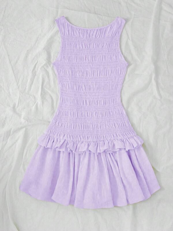 Vestido mini con volantes y remates trenzados para mujer - Imagen 3