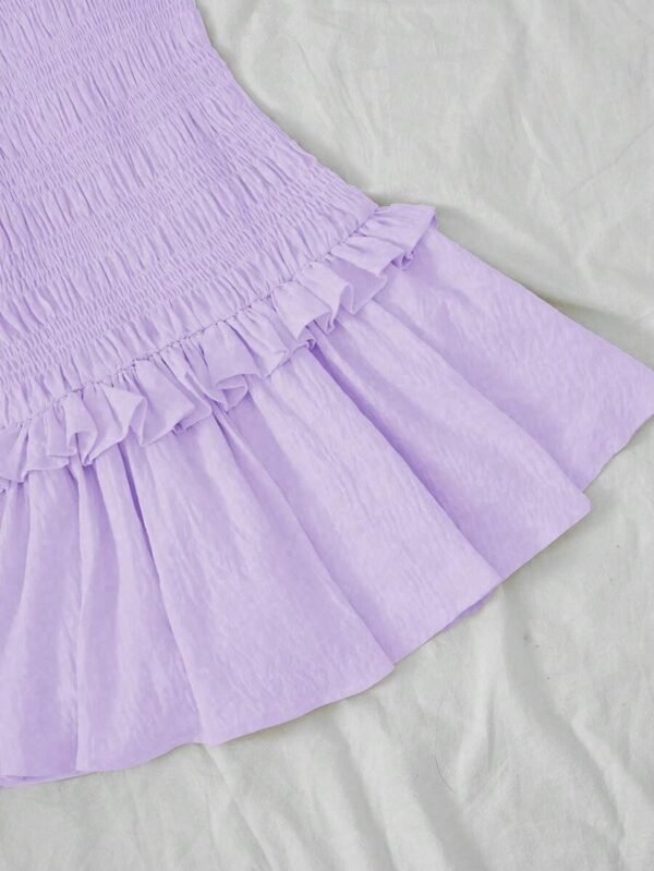 Vestido mini con volantes y remates trenzados para mujer - Imagen 2
