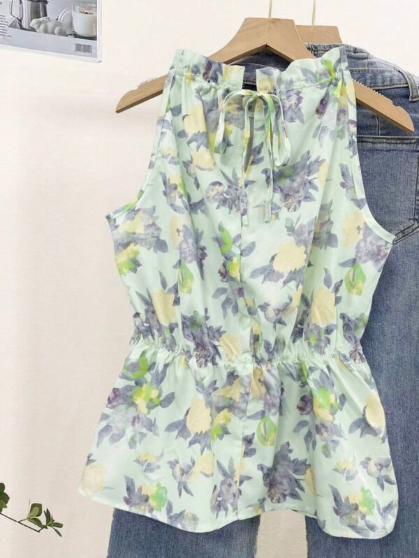 Top sin mangas de mujer con estampado floral y volante - Imagen 3