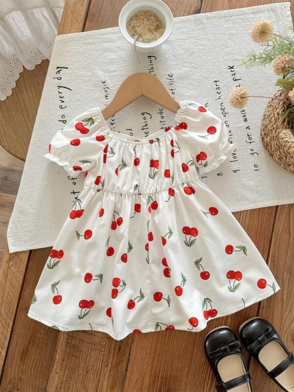 Vestido casual de verano suelto de manga corta con estampado de cerezas - Imagen 3