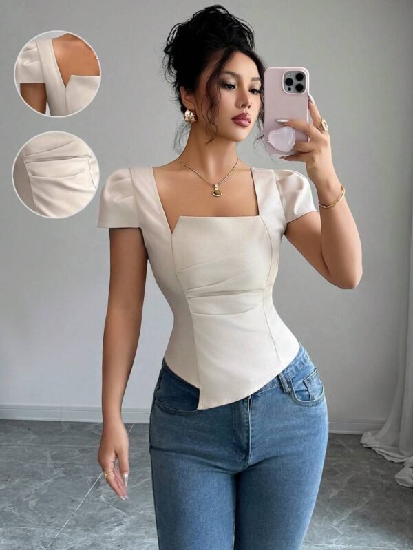 Blusa unicolor elegante de verano para damas