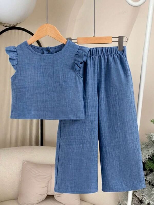 Camiseta de manga corta con botones en la espalda y pantalones casuales largos - Imagen 3