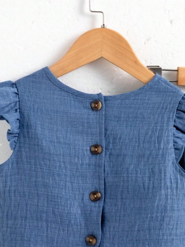 Camiseta de manga corta con botones en la espalda y pantalones casuales largos - Imagen 2