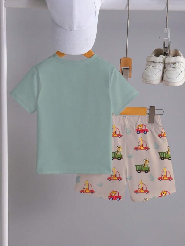 Camiseta y Pantalones Cortos Casuales con Estampado de Coches y Animales - Imagen 3