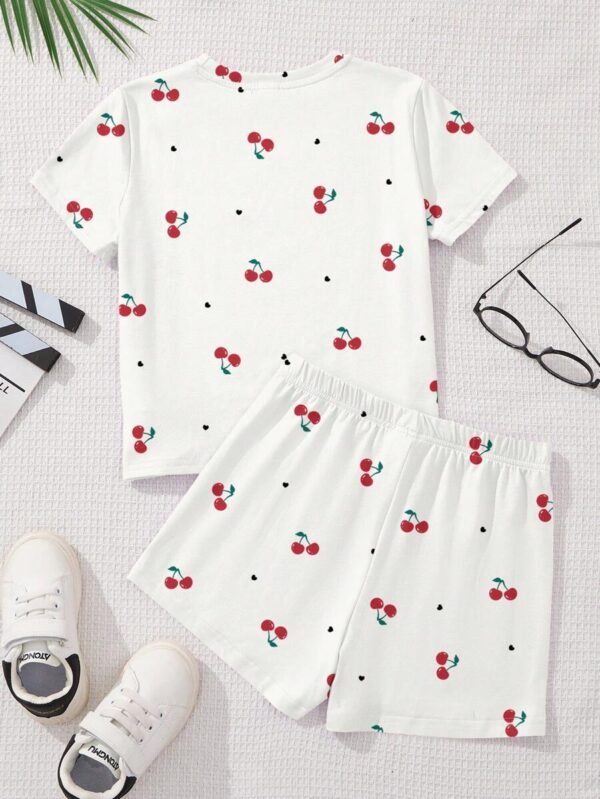 Conjunto informal de 2 piezas con estampado de cerezas en forma de corazón - Imagen 3