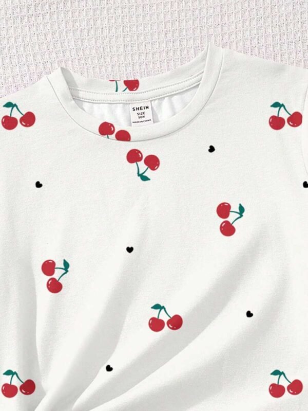 Conjunto informal de 2 piezas con estampado de cerezas en forma de corazón - Imagen 2