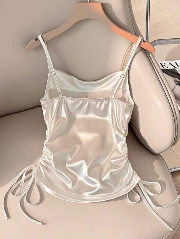 Top de tirantes informal de unicolor romántico para mujer - Imagen 3