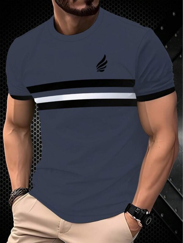 Camiseta de hombre de manga corta de cuello redondo a rayas