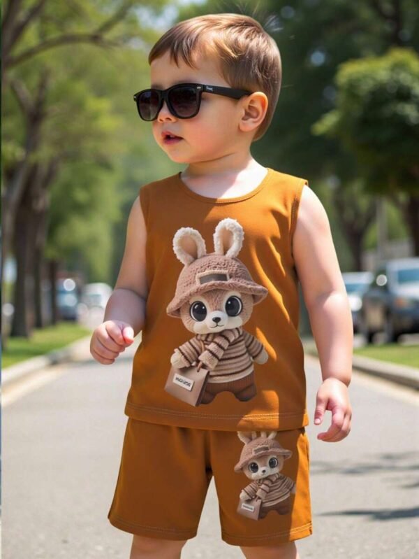 Conjunto informal para niños pequeños con estampado lindo de conejo