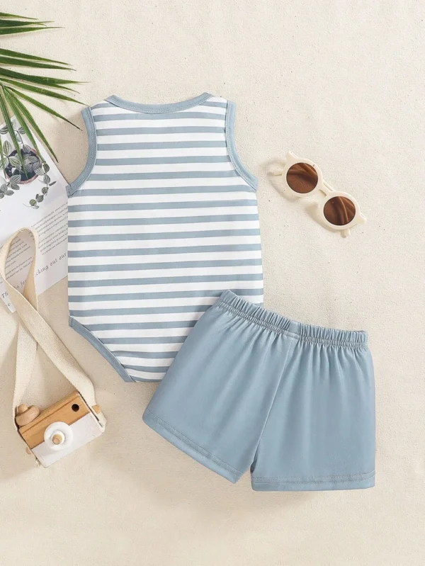 Conjunto de ropa linda a rayas para bebés recién nacidos niños - Imagen 3