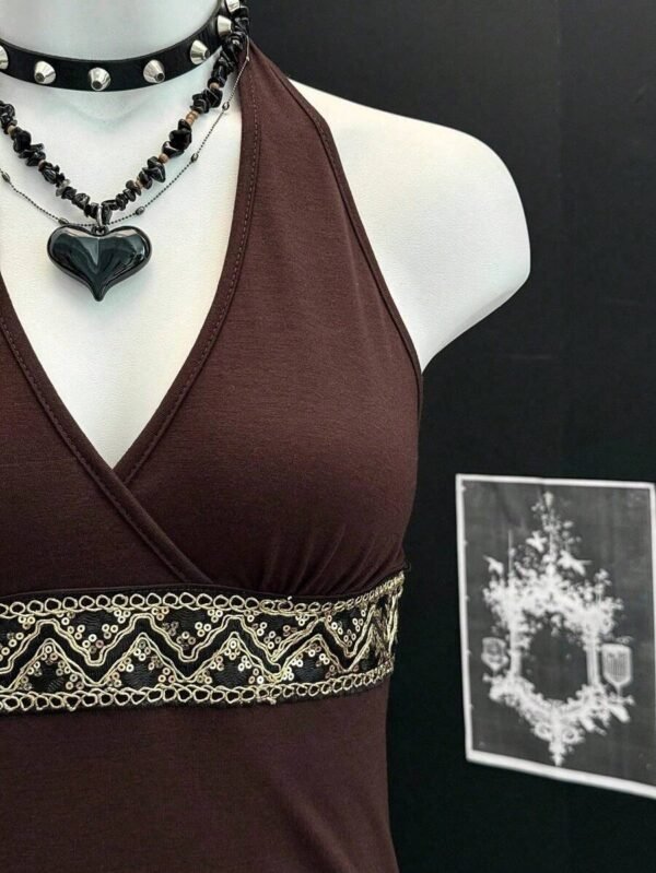 Vestido mini elegante para mujer con cuello en V - Imagen 2