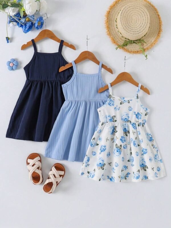 Vestidos de bebé niña con estampado floral y unicolor con tirantes - Imagen 3