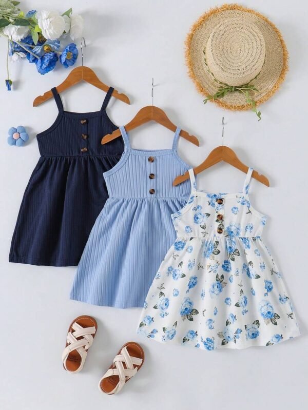 Vestidos de bebé niña con estampado floral y unicolor con tirantes