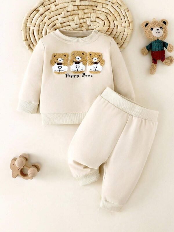Sudadera y pantalón de manga larga casual y cómodo con bordado de osito
