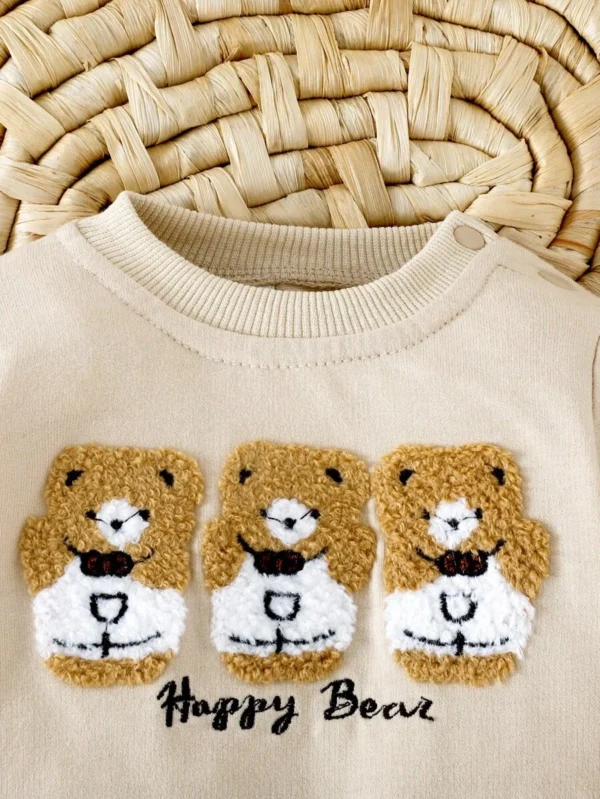 Sudadera y pantalón de manga larga casual y cómodo con bordado de osito - Imagen 2