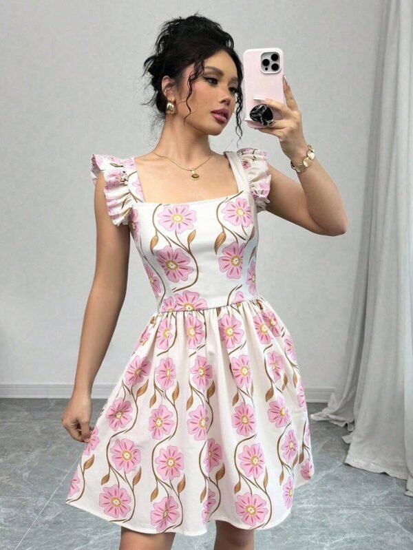 Vestido casual de verano de mujer con cuello cuadrado
