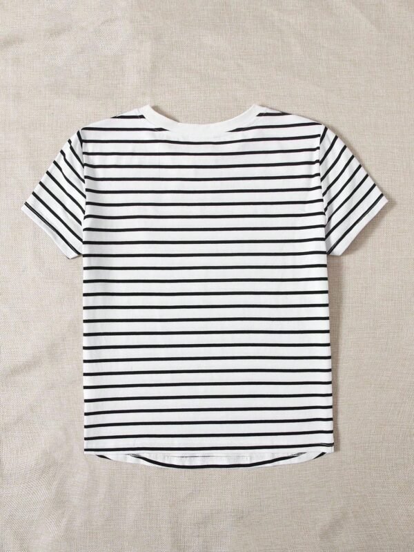 Camiseta de mujer de cuello redondo holgada con estampado de rayas - Imagen 3