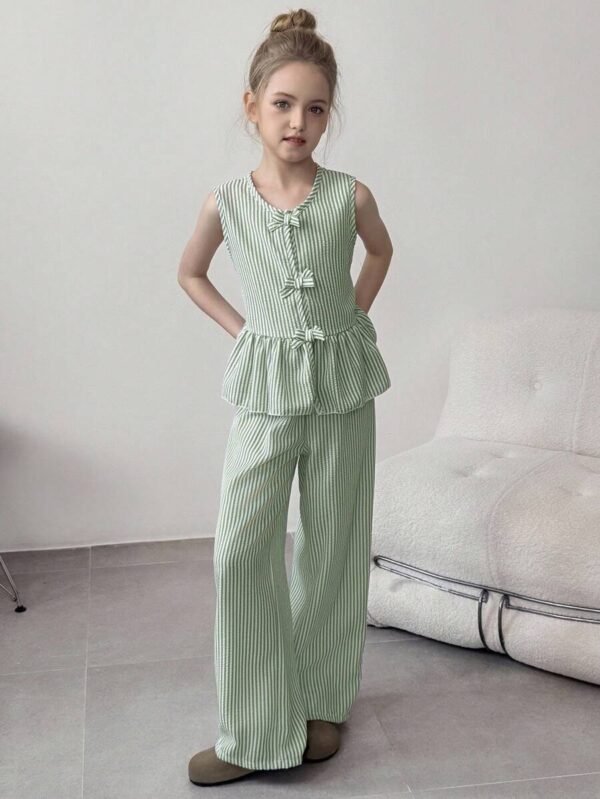 Top de chaleco con lazo y pantalones alargados para niña