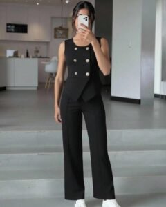 Conjunto de blusa de trabajo y pantalones largos simples para chicas