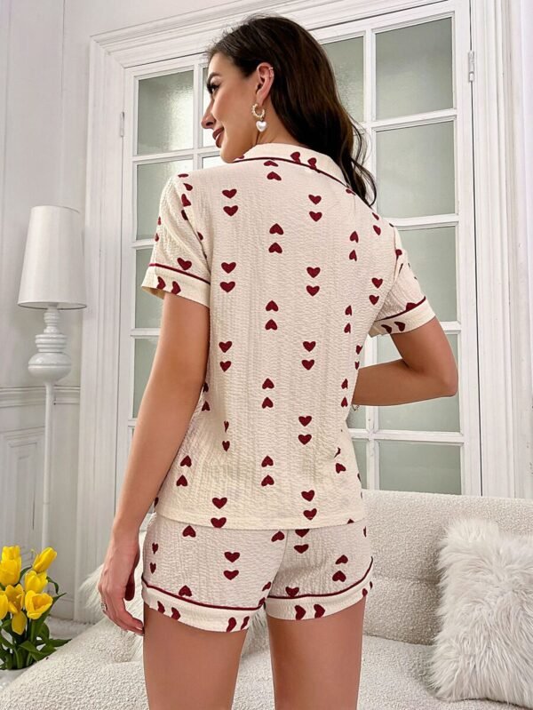 Conjunto de pijama con estampado de corazones y ribete de contraste - Imagen 3