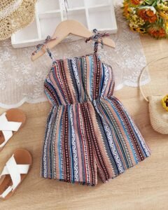 Mono De Tirantes Con Estampado Geométrico Y De Rayas Para Bebé Niña