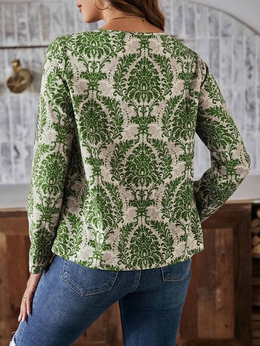 Blusa Con Cuello Calado Y Estampado Integral - Imagen 2
