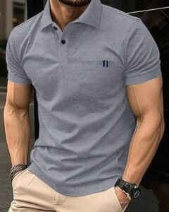 Camiseta tipo polo de manga corta para hombre con bolsillo parche