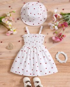 Vestido sin mangas de impresión de corazones y diadema de lazo