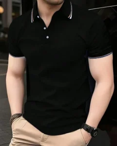 Camiseta polo casual de rayas de manga corta para hombre