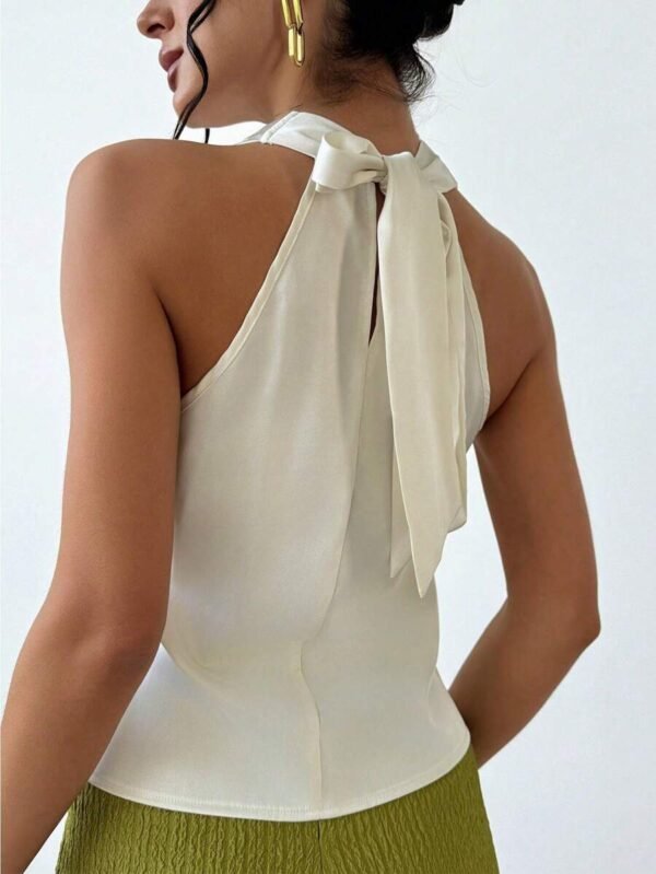 Blusa de mujer con cuello de lazo en color albaricoque - Imagen 3